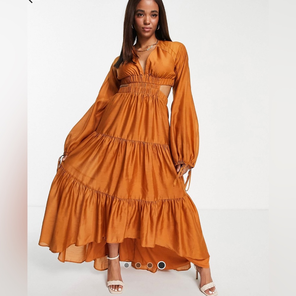 ASOS DESIGN tiered voile maxi dress with ruched strapped detail